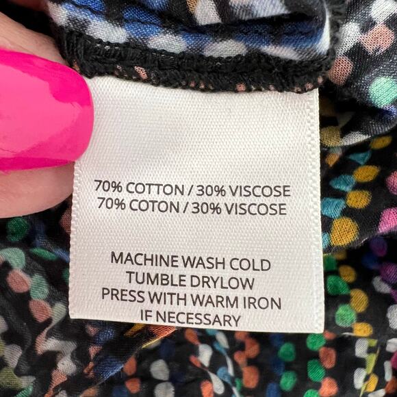 Ramy Brook Eugenia Ruffle Sleeve Top Large Rainbow Dot Stripe Split Neck Peasant - Picture 8 of 12